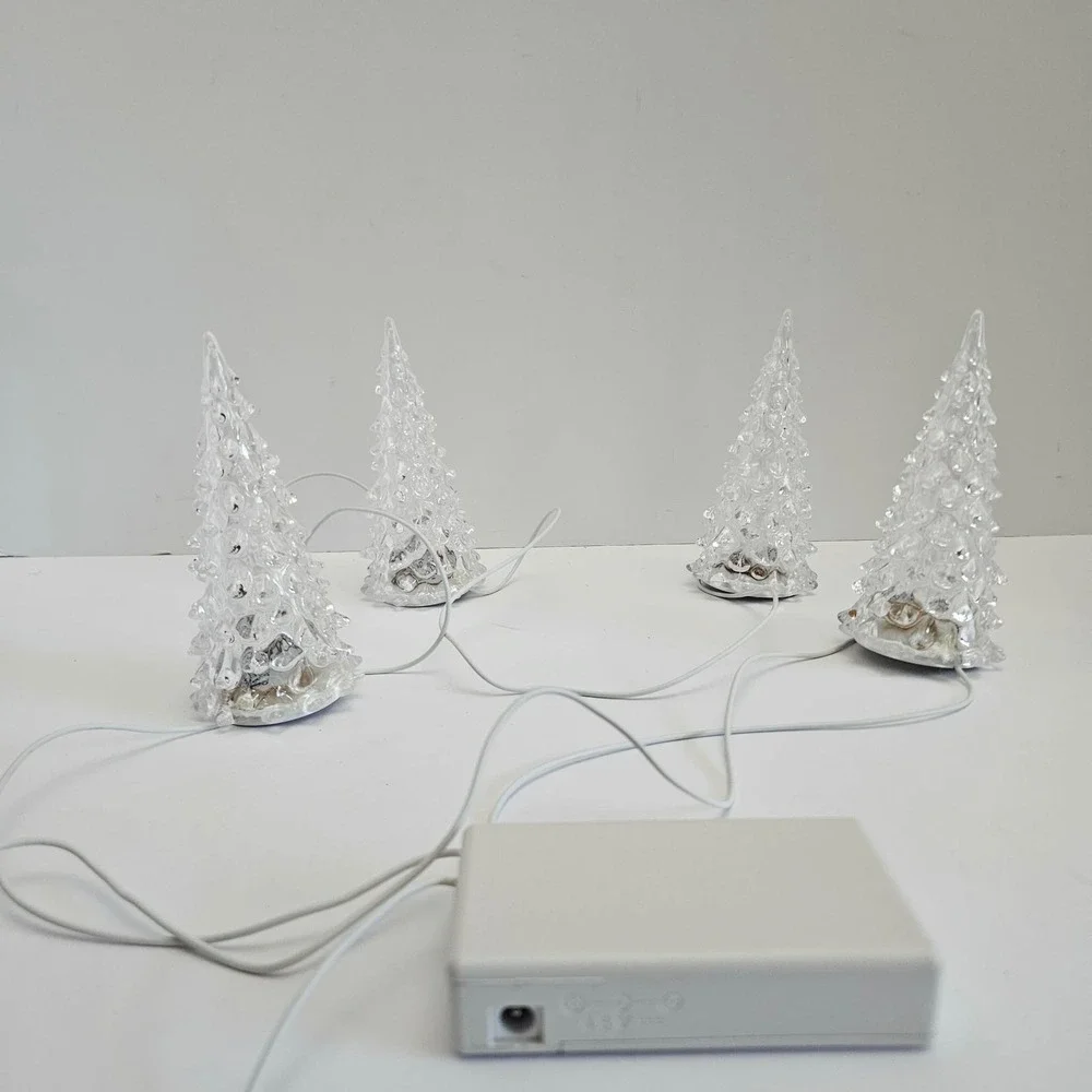 Lemax Crystal Lighted Tree Set of 4 Color Changing Small Christmas Village 14880